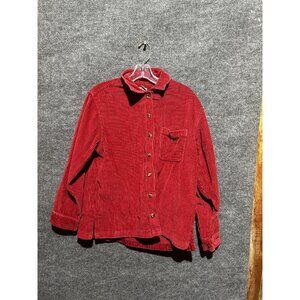 L.L. Bean Shirt Womens M Petite Red Corduroy Button Up Long Sleeve Top Casual